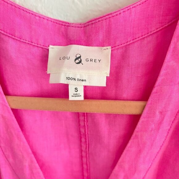 Lou & Grey 100% Linen Pocket Midi Dress Bubblegum Pink size small oversized - Picture 4 of 5